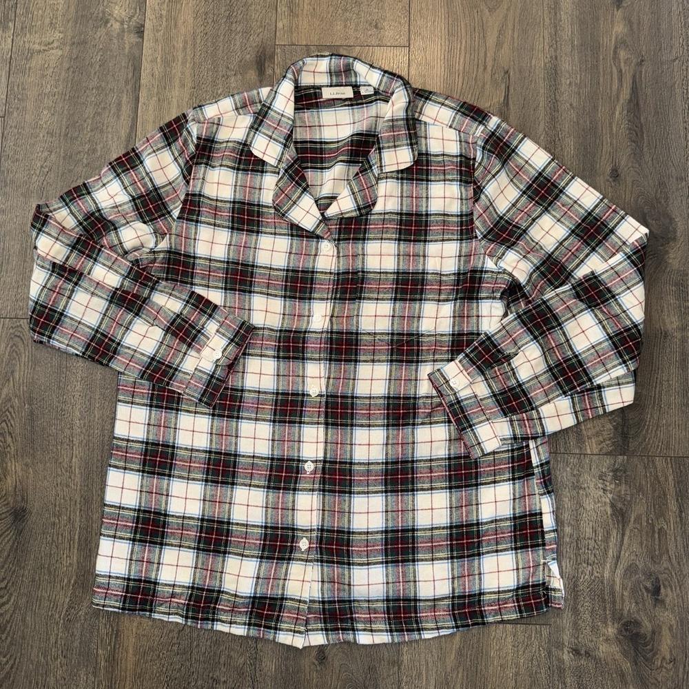 VTG L.L. Bean Womens L Tartan Plaid Flannel Pajama Top Button Up Soft Cabincore